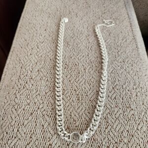 SILVERTONE MADEWELL CURB STYLE NECKLACE WITH CLEAR CABASHON